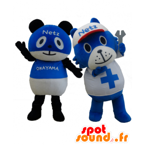 Twee panda mascottes, blauw en wit - MASFR27721 - Yuru-Chara Japanse Mascottes