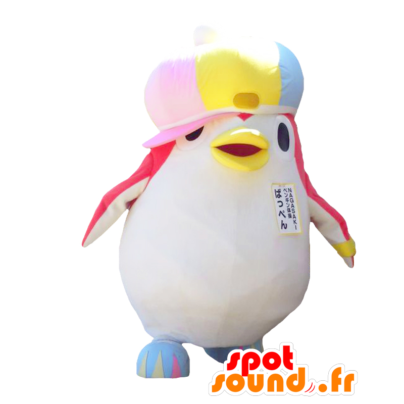 Mascotte Bappen. Pinguino rosa e bianco con un berretto - MASFR27805 - Yuru-Chara mascotte giapponese