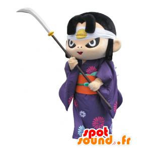 Maskot Kinhime, Yutari ninja oblečený ve fialové a oranžové - MASFR27821 - Yuru-Chara japonské Maskoti