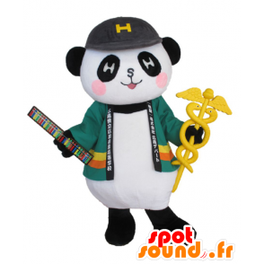 Maskotti Suuret Depanda. Mascot panda musta, valkoinen ja vihreä - MASFR27836 - Mascottes Yuru-Chara Japonaises