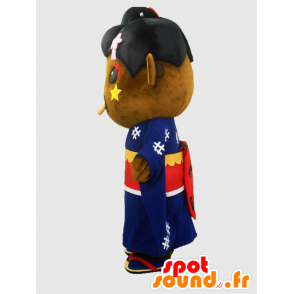 Mascot biceps. koe mascotte bruin, blauw kimono - MASFR27865 - Yuru-Chara Japanse Mascottes