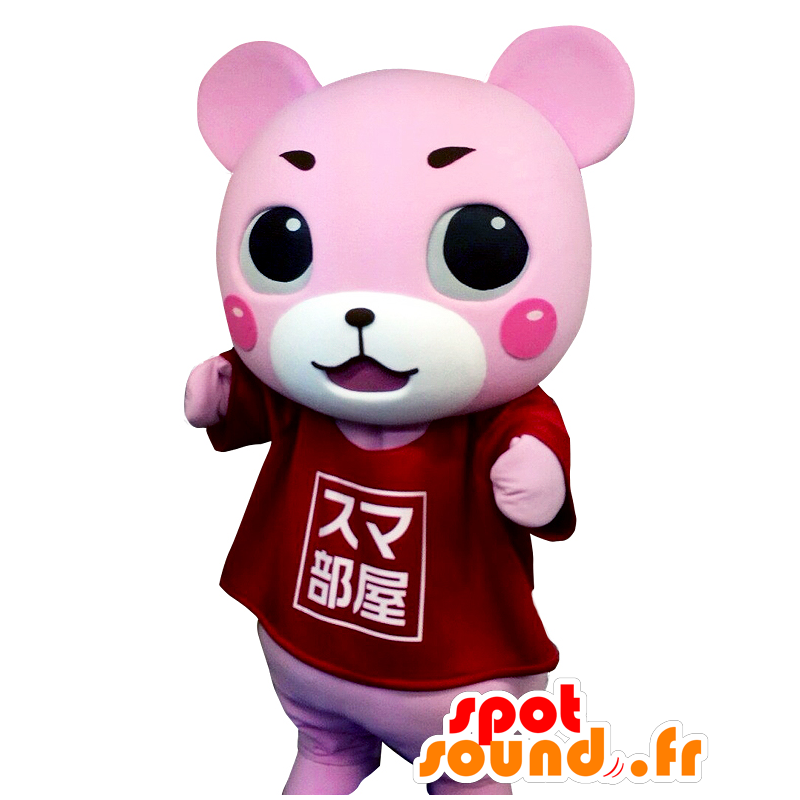 Mascot Suma-Bear, roze en witte teddybeer - MASFR27877 - Yuru-Chara Japanse Mascottes