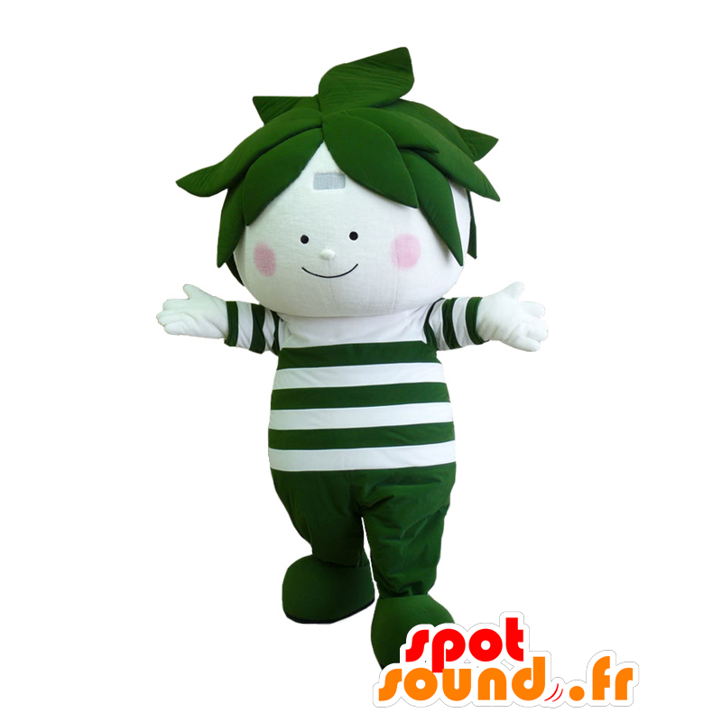 Verde e branco mascote boneco de neve, com folhas de chá - MASFR27890 - Yuru-Chara Mascotes japoneses