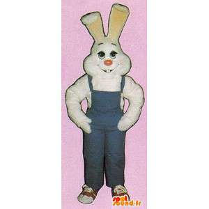 Wit konijntje pak in blauwe overalls - MASFR007131 - Mascot konijnen