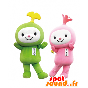 Maskoter Wakotchi og Satsuki-chan, snømenn grønn og rosa - MASFR27914 - Yuru-Chara japanske Mascots