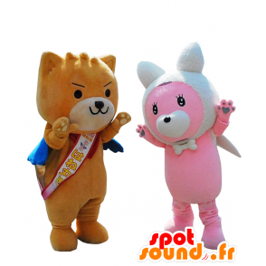 Mascots and Hanemaru Paneko, a brown dog and a pink bunny - MASFR27975 - Yuru-Chara Japanese mascots