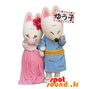 Maskottchen und Yuko Yuta, 2 Füchse und weißen Rosen - MASFR28010 - Yuru-Chara japanischen Maskottchen