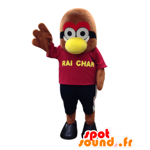 Mascot Rai-chan. bruine vogel mascotte in rode kleding - MASFR28165 - Yuru-Chara Japanse Mascottes