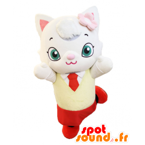 Manemi chan maskot. Mycket vacker vit kattmaskot - Spotsound