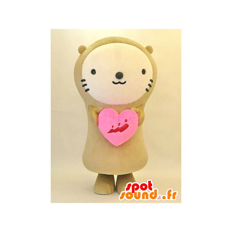 Mascot Mirakko. beige nalle maskotti sydän - MASFR28294 - Mascottes Yuru-Chara Japonaises