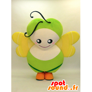 Green butterfly maskot, béžová a žlutá, velmi originální - MASFR28307 - Yuru-Chara japonské Maskoti