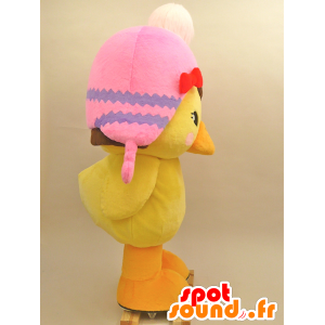 ゆるキャラマスコット日本人 の ピンクの帽子と大きな黄色いひよこのマスコット 色変更 変化なし 切る L 180 190センチ 撮影に最適 番号 服とは 写真にある場合 番号 付属品 番号