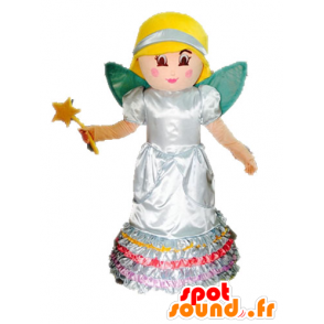 Mascotte de fée blonde. Mascotte de princesse avec des ailes - MASFR028581 - Mascottes Fée