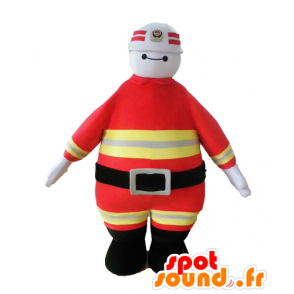 Brandmaskot i orange och gul uniform - Spotsound maskot