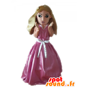 Blonde prinsessen maskot kledd i en rosa kjole - MASFR028683 - menneskelige Maskoter