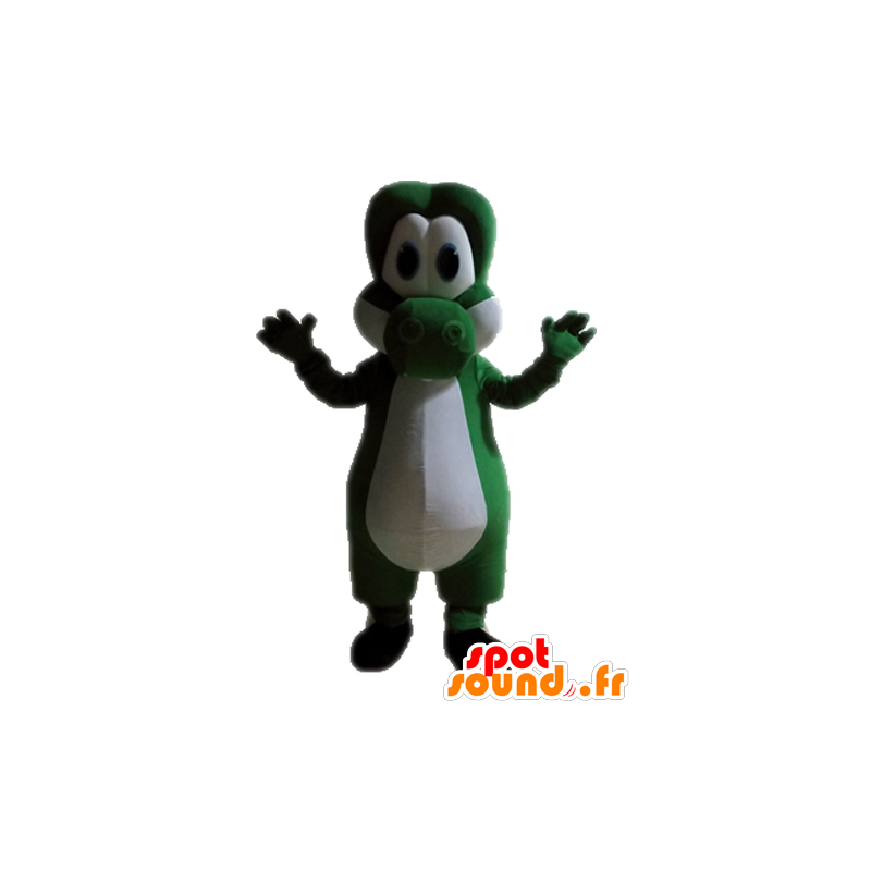 Grün und Weiß Dinosaurier-Maskottchen. Yoshi Maskottchen - MASFR028713 - Maskottchen-Dinosaurier