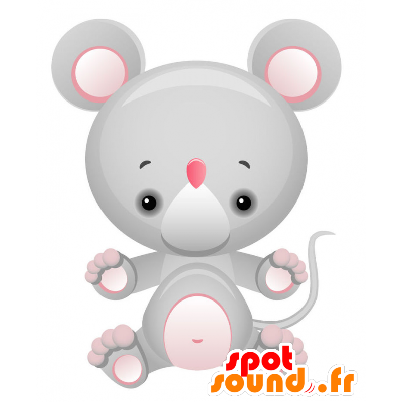 Gigante mascotte del mouse, grigio e rosa - MASFR028737 - Mascotte 2D / 3D