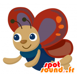 Mascotte de papillon bleu, gris et rouge, mignon et souriant - MASFR028880 - Mascottes 2D/3D