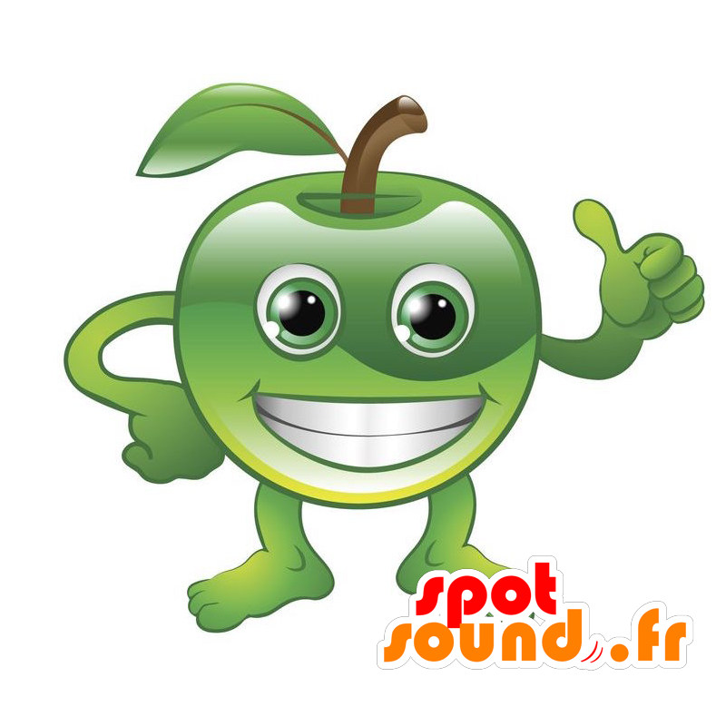 Grøn æble maskot, kæmpe, med et bredt smil - Spotsound maskot