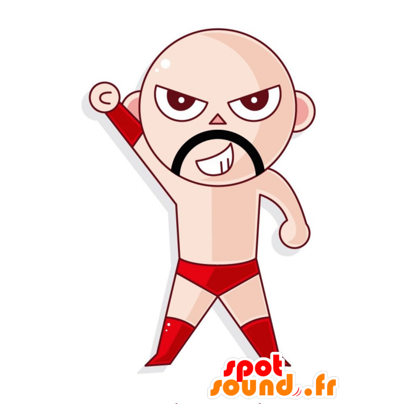 Mascot mustache wrestler with a red slip - MASFR029006 - 2D / 3D mascots