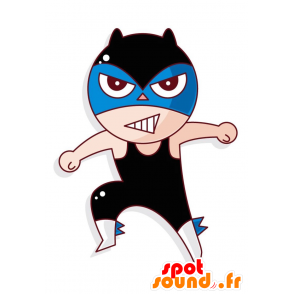 Mascotte de catcheur avec une tenue noire et bleue - MASFR029008 - Mascottes 2D/3D