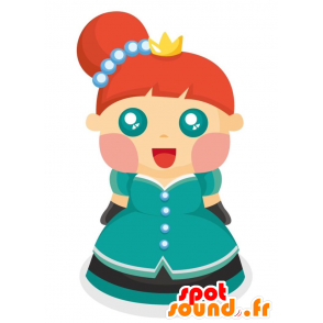 Mascote Queen com um vestido azul. boneca Mascot - MASFR029016 - 2D / 3D mascotes