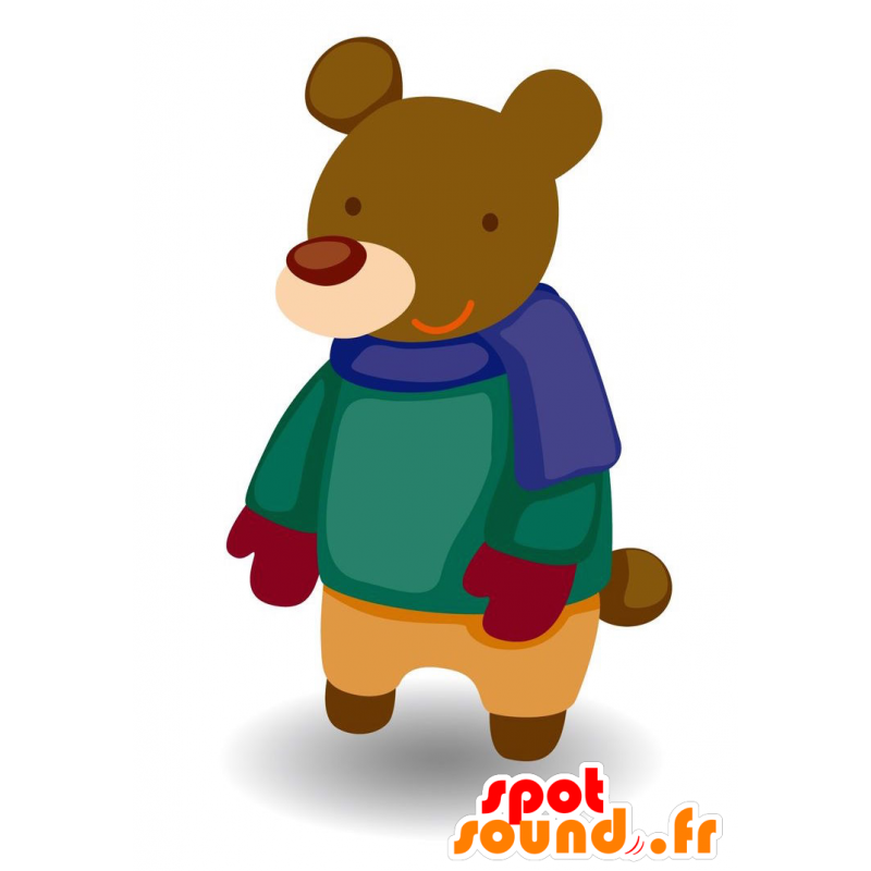 La mascota del vestido de oso marrón que sostiene un invierno colorido - MASFR029098 - Mascotte 2D / 3D