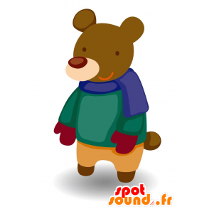 Mascotte d'ours brun habillé d'une tenue d'hiver colorée - MASFR029098 - Mascottes 2D/3D