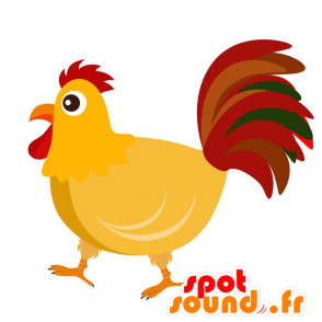 Mascot giant yellow chicken with colorful feathers - MASFR029138 - 2D / 3D mascots