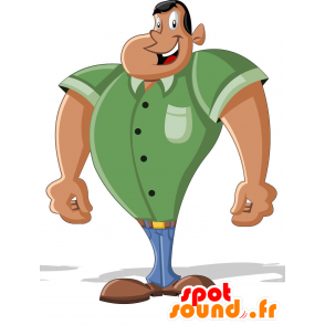 Mascotte uomo abbronzato, muscoloso, con una camicia verde - MASFR029190 - Mascotte 2D / 3D