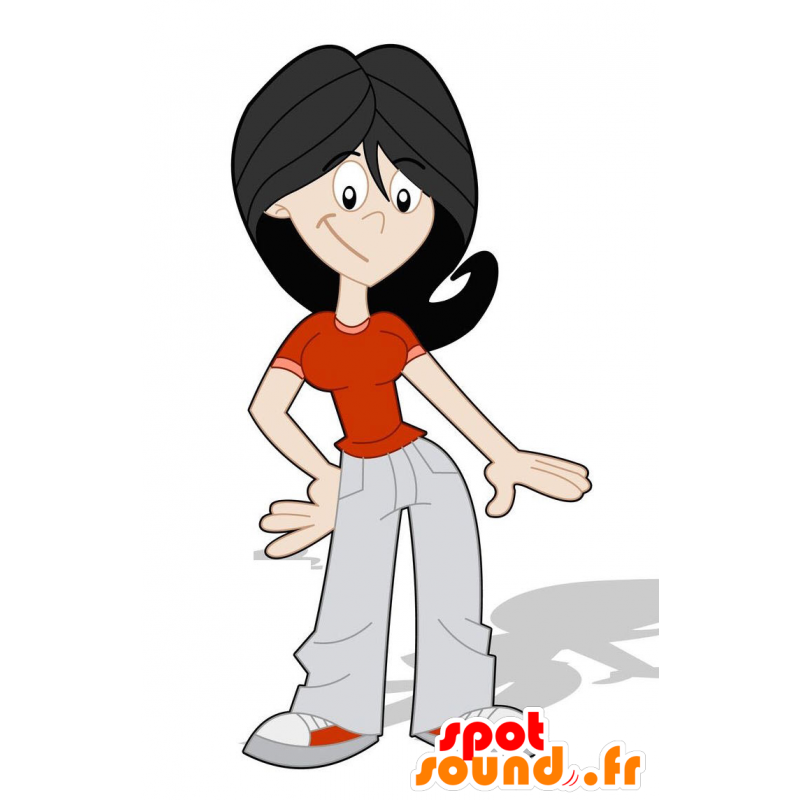 Mascotte de femme brune en tenue de jeune - MASFR029304 - Mascottes 2D/3D