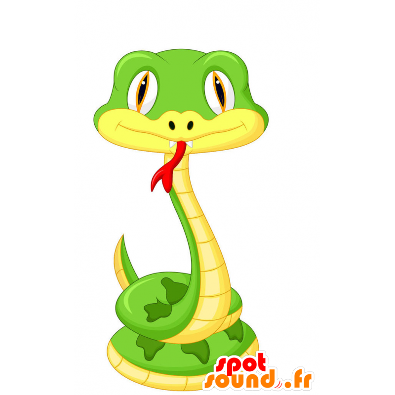 Slang mascotte, geel cobra, groen en rood - MASFR029390 - 2D / 3D Mascottes