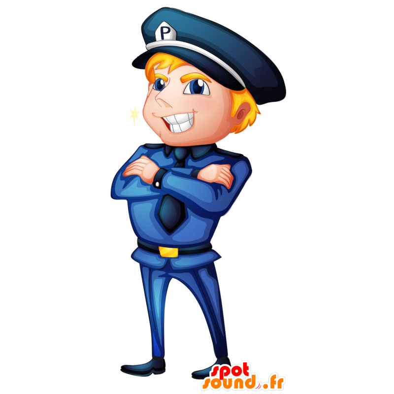 Blauw en geel uniform politieagent mascotte - MASFR029428 - 2D / 3D Mascottes