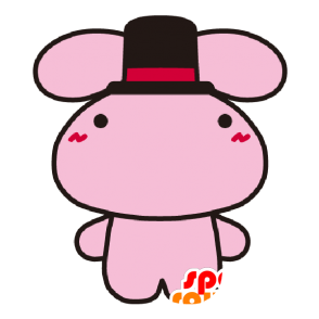 La mascota de conejo rosa con un sombrero - MASFR029490 - Mascotte 2D / 3D