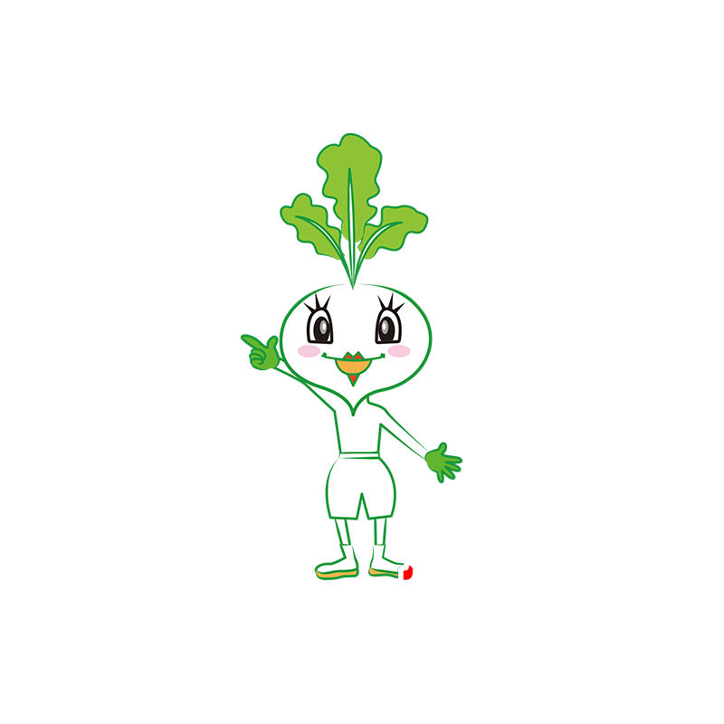 Mascotte de radis blanc et vert, géant et amusant - MASFR029513 - Mascottes 2D/3D