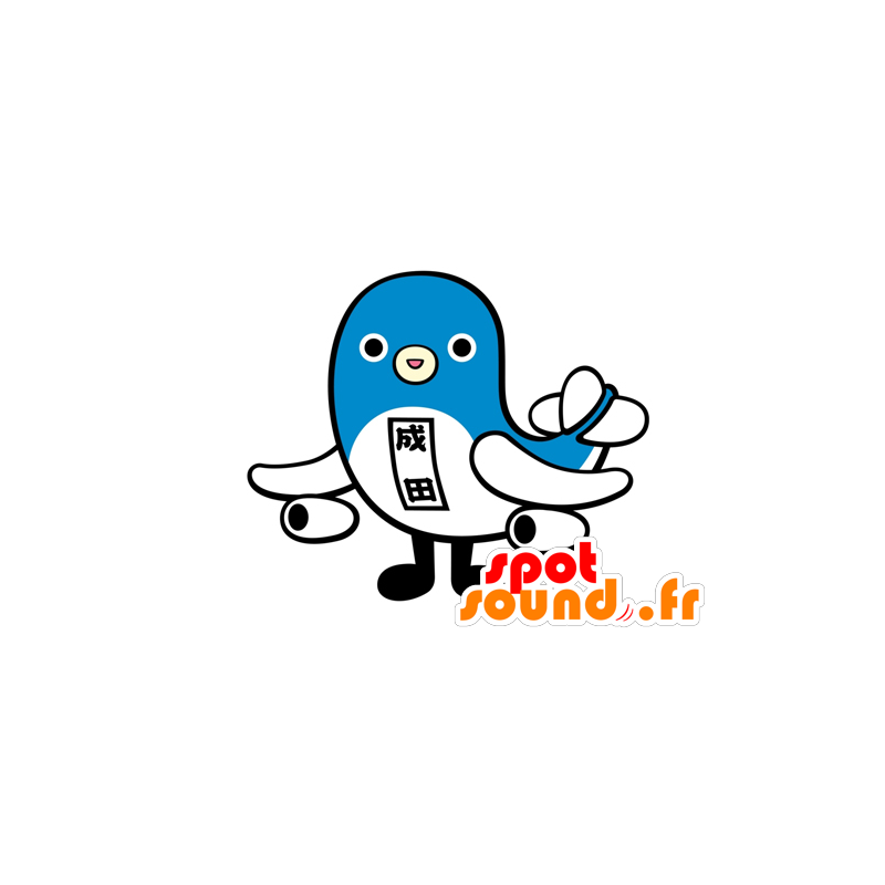 Mascot blauwe en witte vogel met vliegtuigvleugels - MASFR029545 - 2D / 3D Mascottes