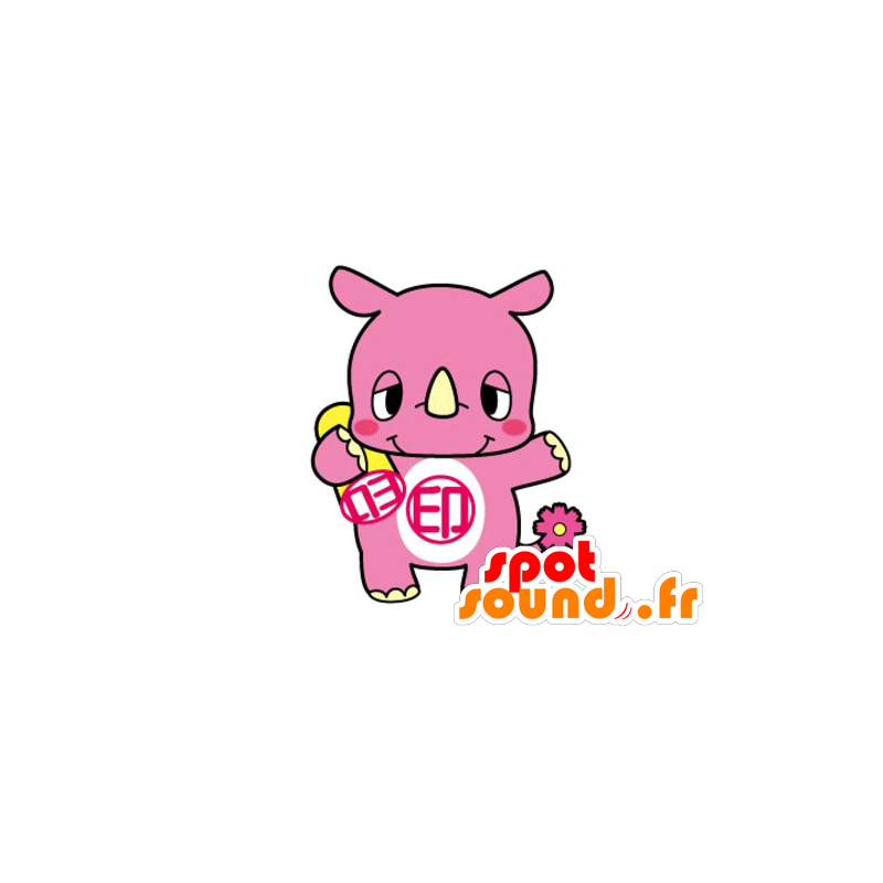 Mascotte de rhinocéros rose, mignon et souriant - MASFR029553 - Mascottes 2D/3D