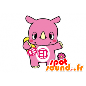 Mascotte de rhinocéros rose, mignon et souriant - MASFR029553 - Mascottes 2D/3D