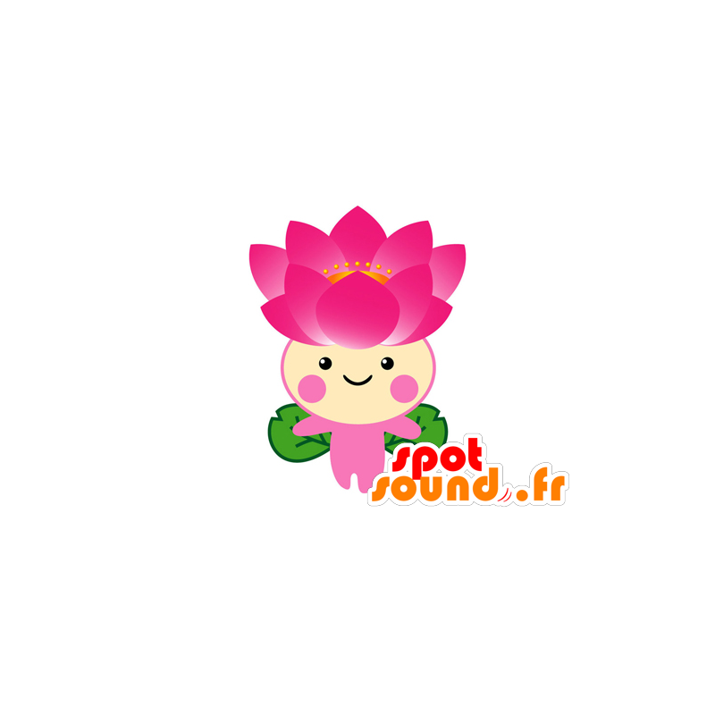 Mascotte mooie roze en groene bloem. De Mascotte van Lotus - MASFR029572 - 2D / 3D Mascottes