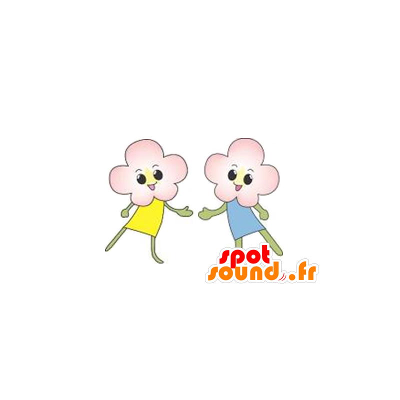 2 mascotte di fiori, sorridente e gioviale - MASFR029625 - Mascotte 2D / 3D