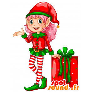 Mascotte de lutine aux cheveux roses. Mascotte de lutin - MASFR029820 - Mascottes 2D/3D