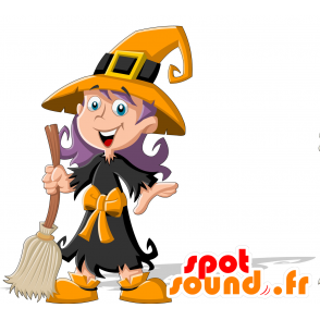 Mascotte de sorcière très colorée avec les cheveux violets - MASFR029839 - Mascottes 2D/3D