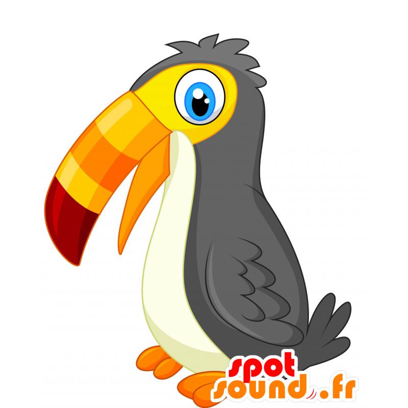 Mascotte de toucan noir et blanc avec un bec color dans Mascottes