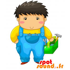 Child mascot handyman with blue overalls - MASFR029995 - 2D / 3D mascots