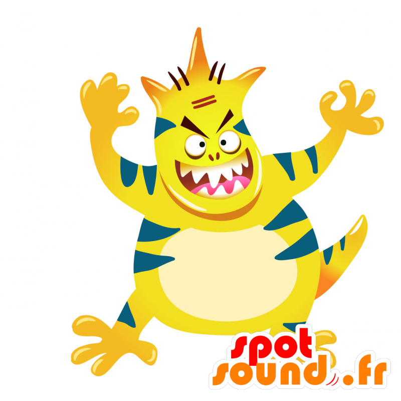 Gul och blå monster maskot, ser otäck - Spotsound maskot