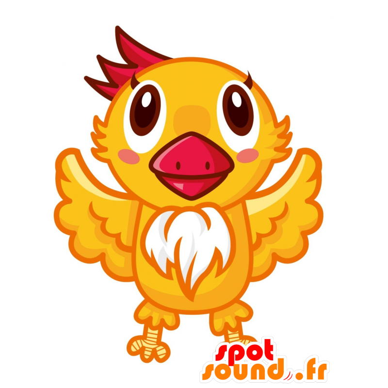 Mascotte d'oiseau jaune et blanc, mignon et coquet - MASFR030083 - Mascottes 2D/3D