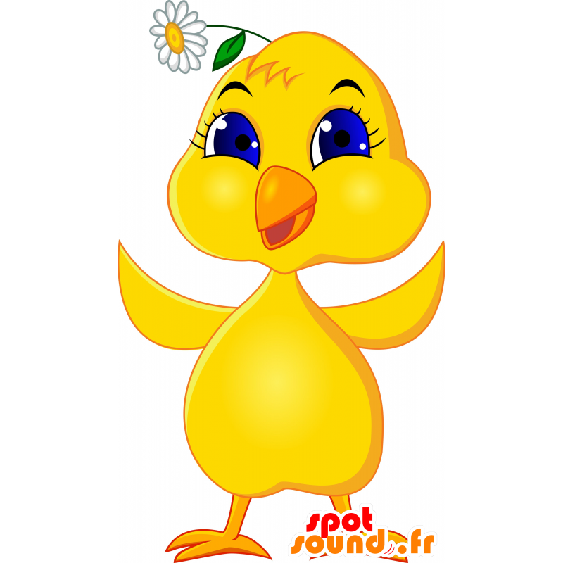 Mascotte d'oisillon, de canari jaune aux yeux bleus - MASFR030118 - Mascottes 2D/3D