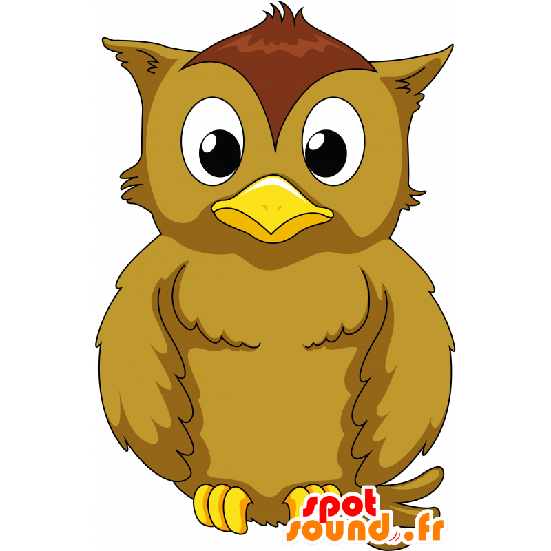 Mascotte de gros hibou beige et marron - MASFR030132 - Mascottes 2D/3D