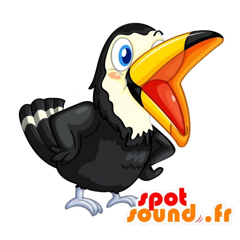 Mascot toekan, zwart en wit met een grote gele snavel - MASFR030160 - 2D / 3D Mascottes