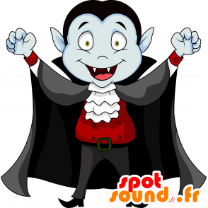 Vampire mascotte met een grote zwarte mantel - MASFR030196 - 2D / 3D Mascottes